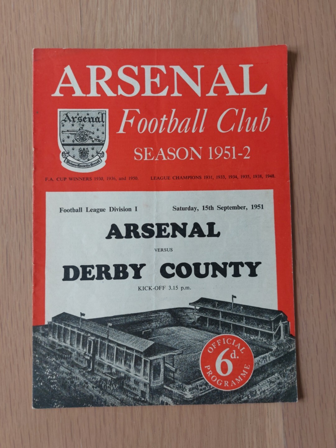 Arsenal v Derby County 51-52 Div 1 for sale on Ebay