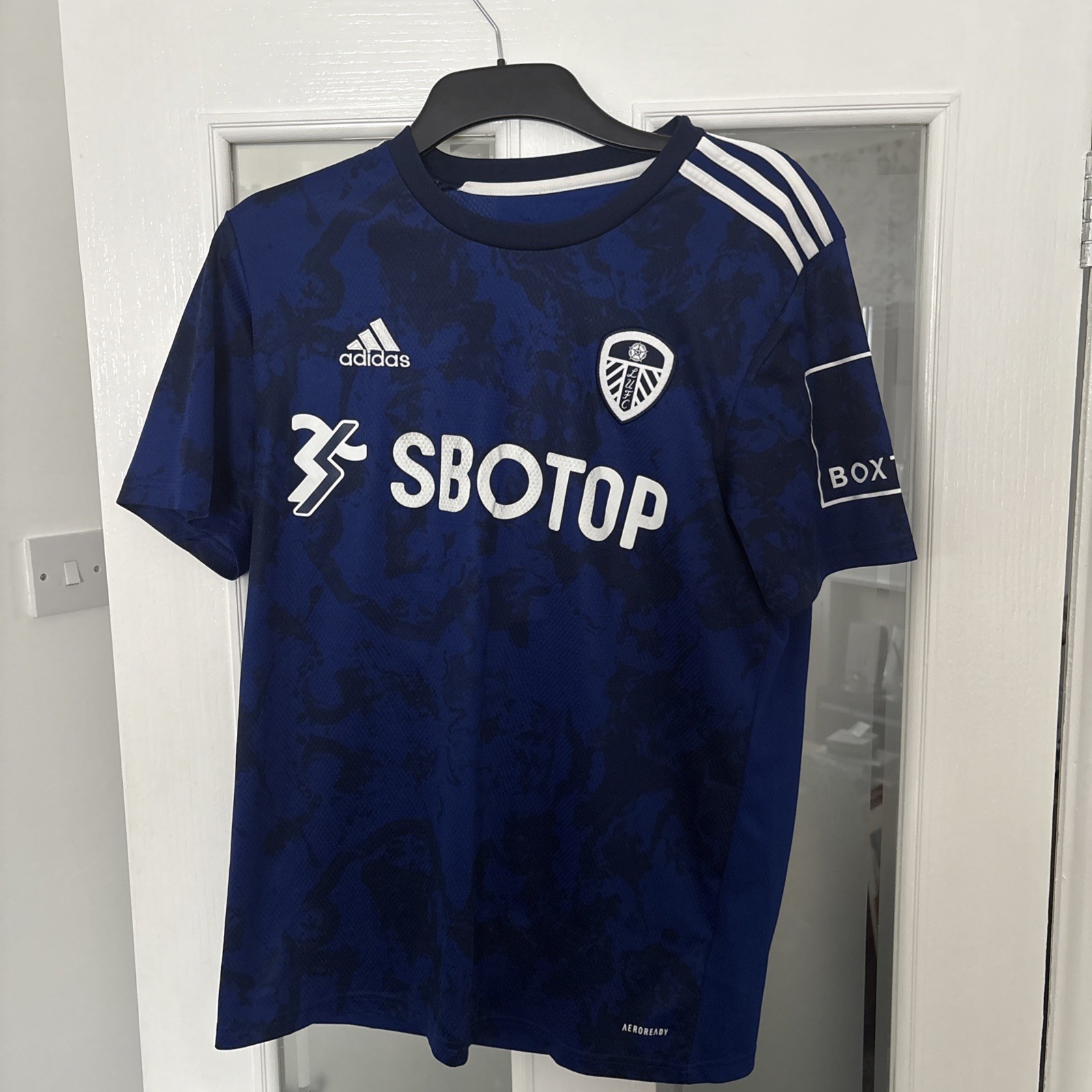 Leeds United 2021 Blue Away Shirt SBOTOP Genuine Item  for sale on Ebay
