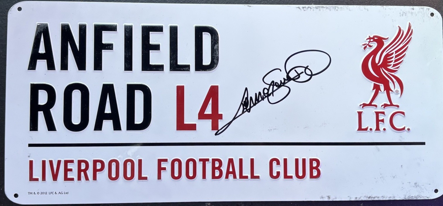 Graeme Souness signed Anfield Liverpool Street Sign / Damaged / COA for sale on Ebay