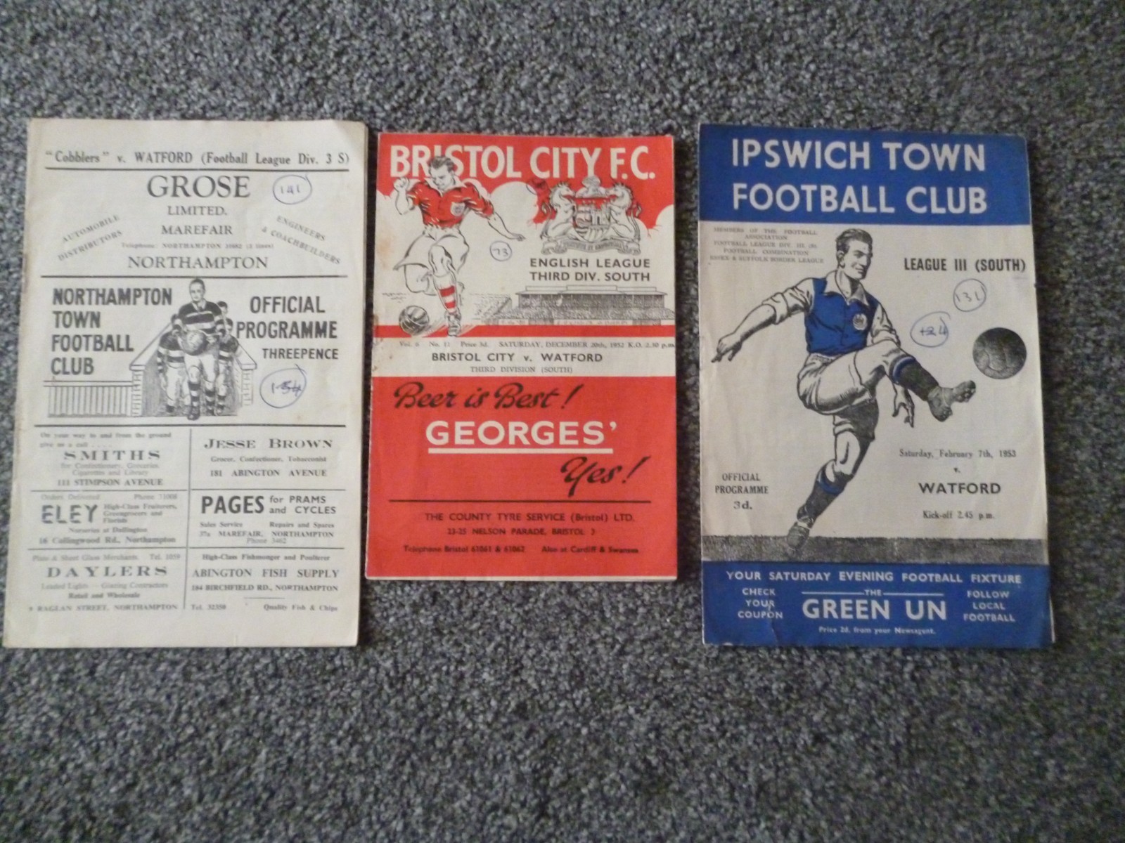 x3 - Watford AWAY 1952/53 Football Programmes Job Lot for sale on Ebay