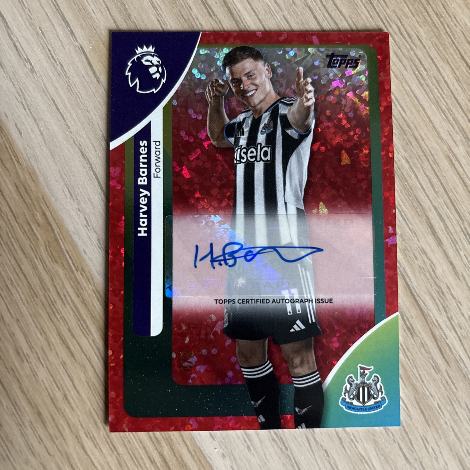 Harvey Barnes Auto /5 TOPPS Premier League 2025-26 Newcastle united  for sale on Ebay
