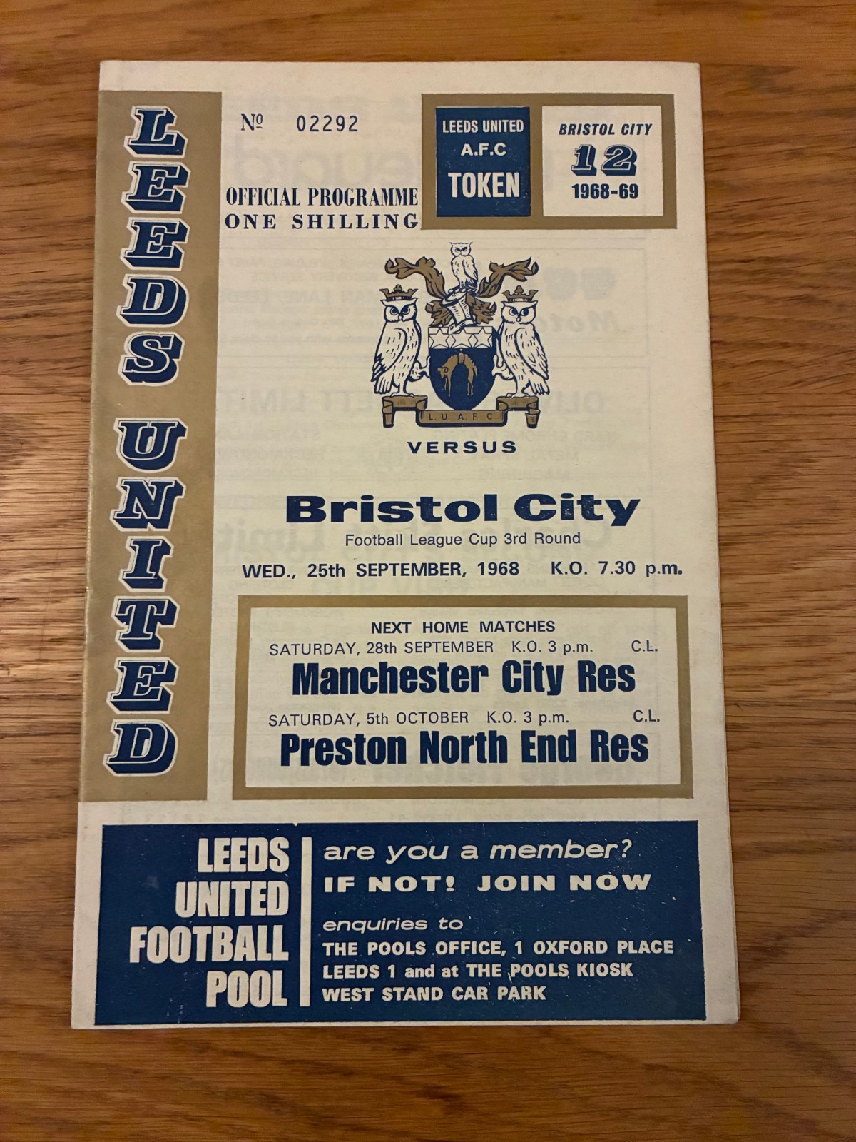 LEEDS UNITED V BRISTOL CITY LEAGUE CUP PROGRAMME 1968-69 for sale on Ebay