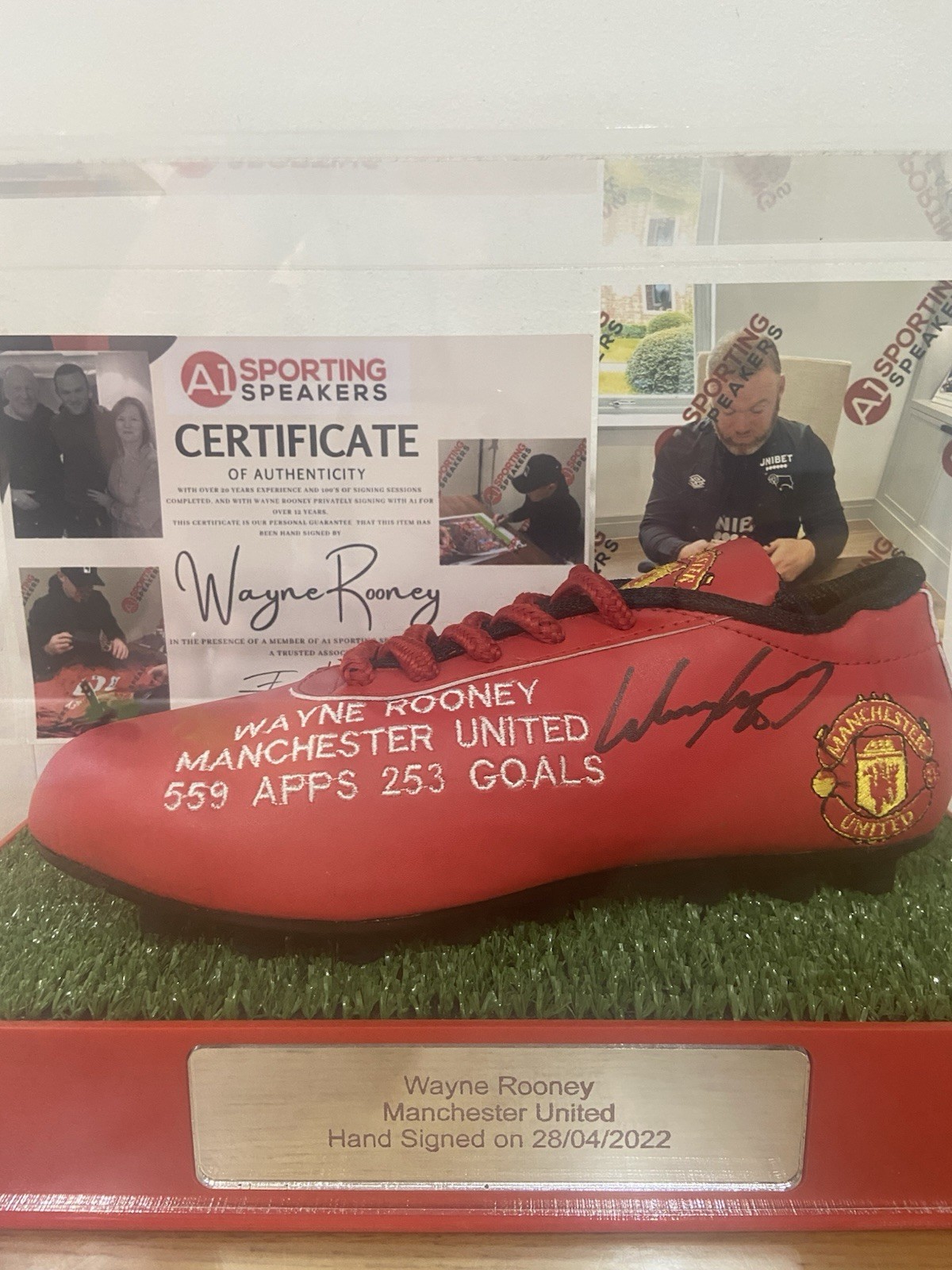 Wayne Rooney Manchester United Red Football Boot Signed with display case for sale on Ebay