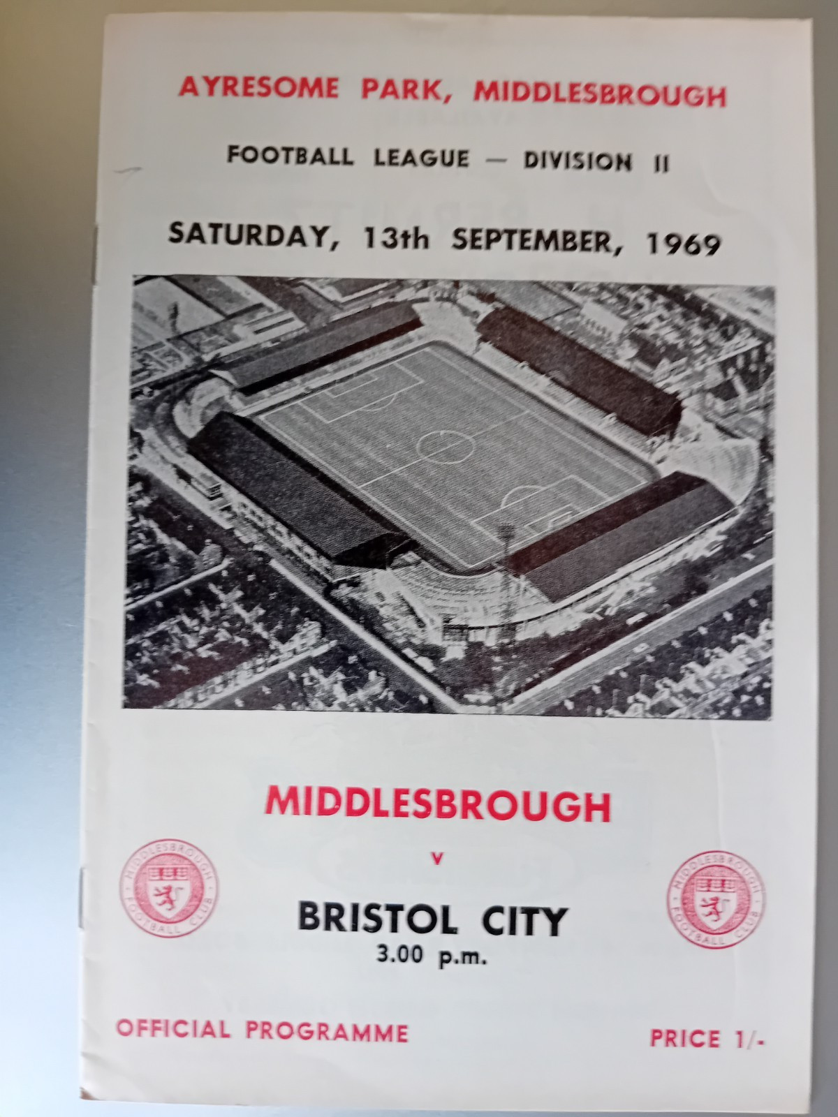 Middlesbrough v Bristol City 13th September 1969 for sale on Ebay
