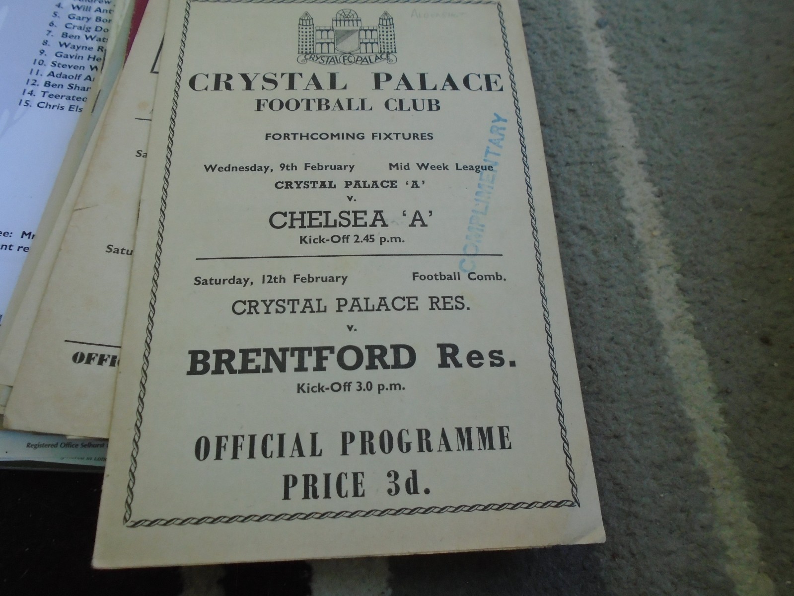 CRYSTAL PALACE V ALDERSHOT 1954-5 for sale on Ebay