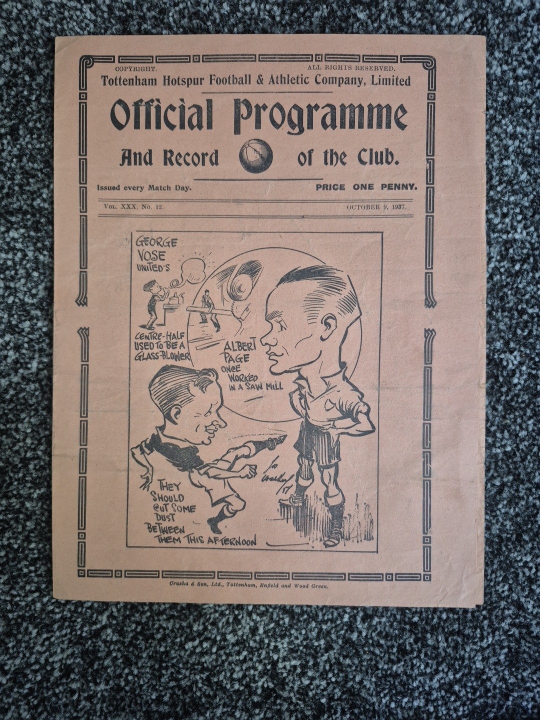TOTTENHAM HOTSPUR V MANCHESTER 1937-38 DIV 2 - PRE WAR for sale on Ebay