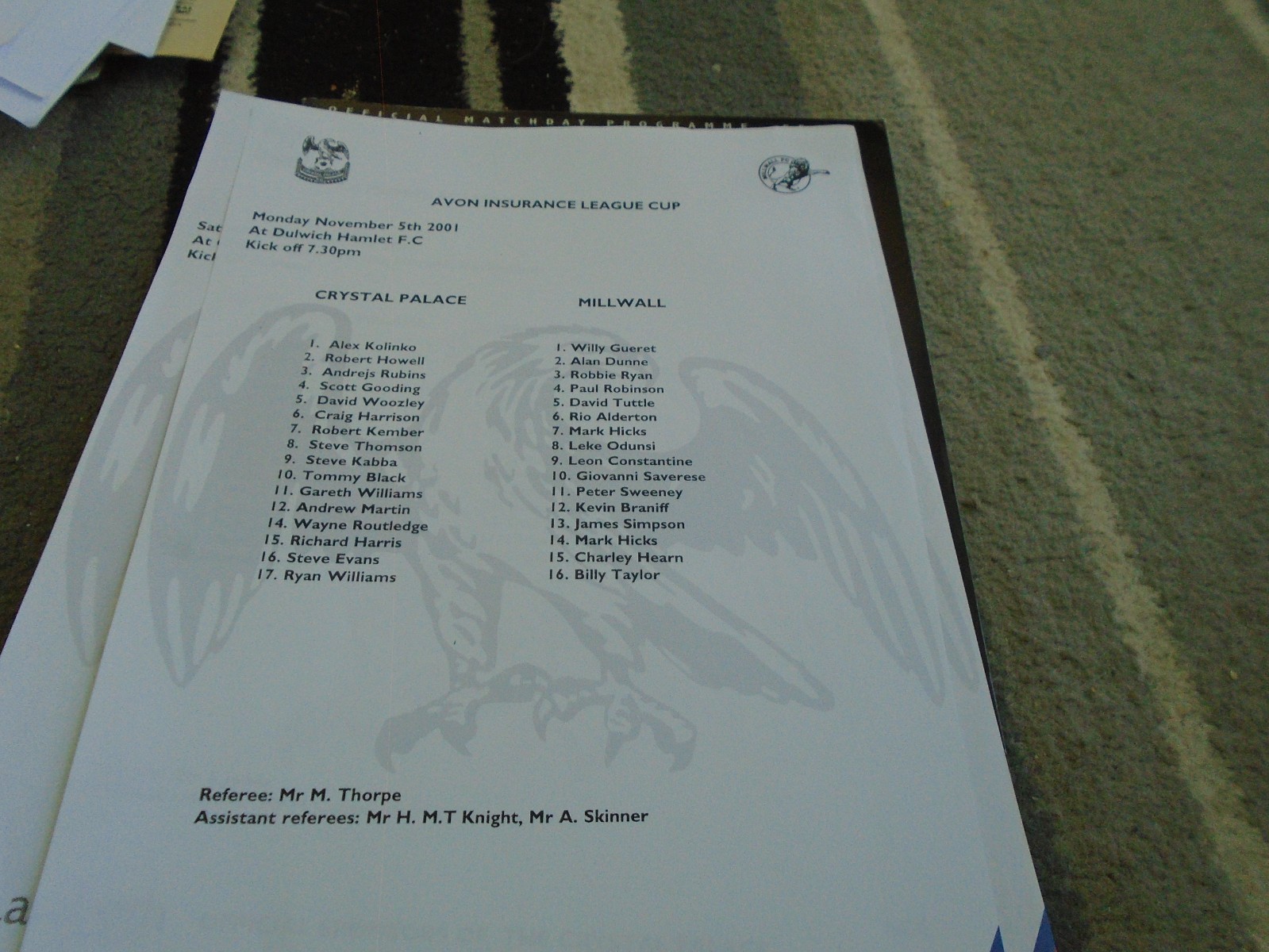 CRYSTAL PALACE V MILLWALL 2001-2 COMBINATION LEAGUE CUP for sale on Ebay