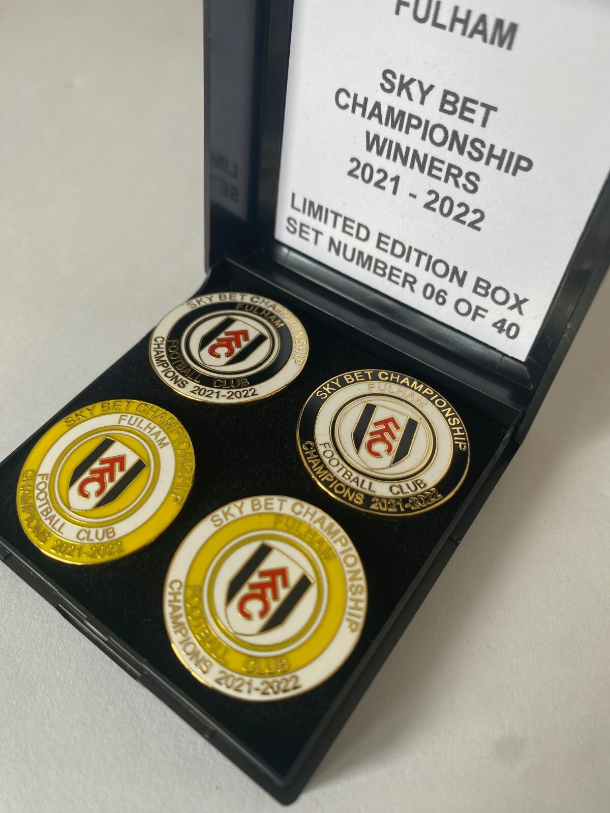 FULHAM Football Club FC Badge RARE LTD ED 2022 PROMOTION CHAMPIONS Pin Box Set for sale on Ebay