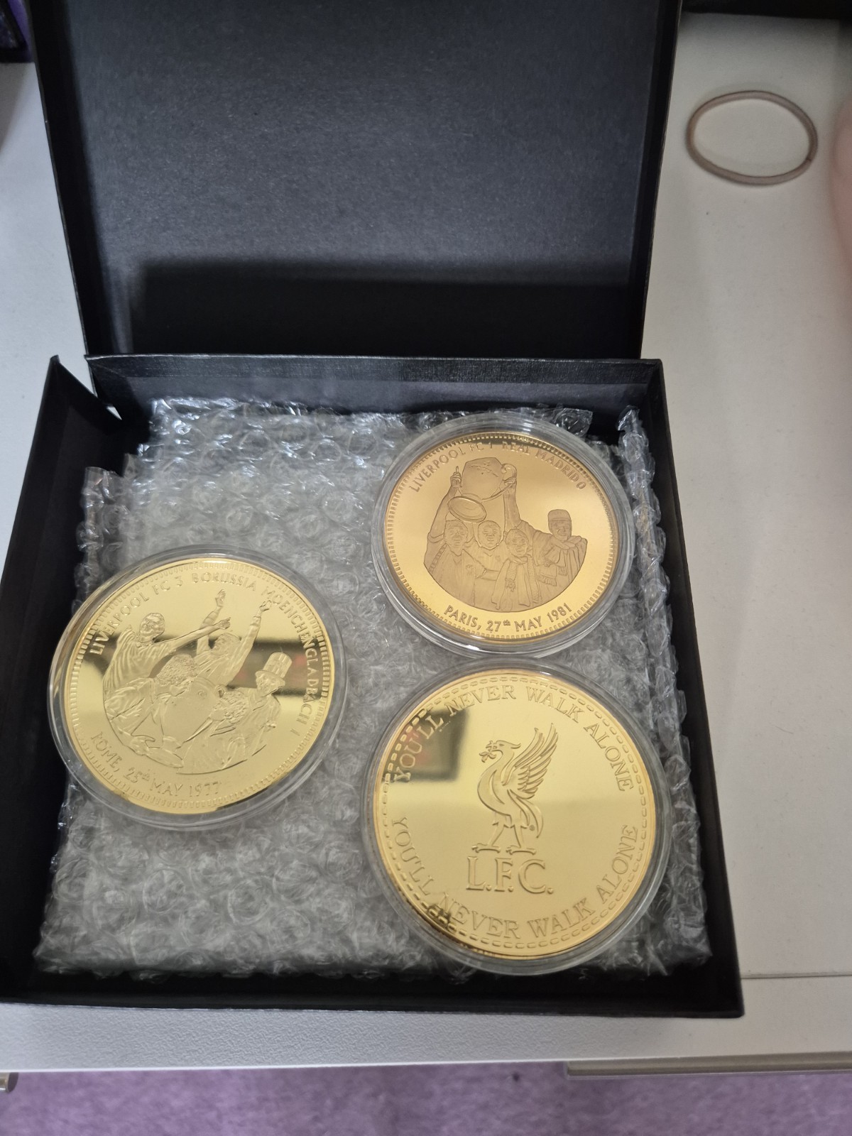   Liverpool FC Coins  With Case X3 gold plated large  very rare  for sale on Ebay