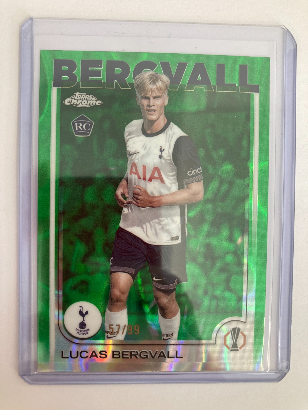 TOPPS CHROME 2025 LUCAS BERGVALL TOTTENHAM HOTSPUR GREEN LAVA REFRACTOR 57/99. for sale on Ebay