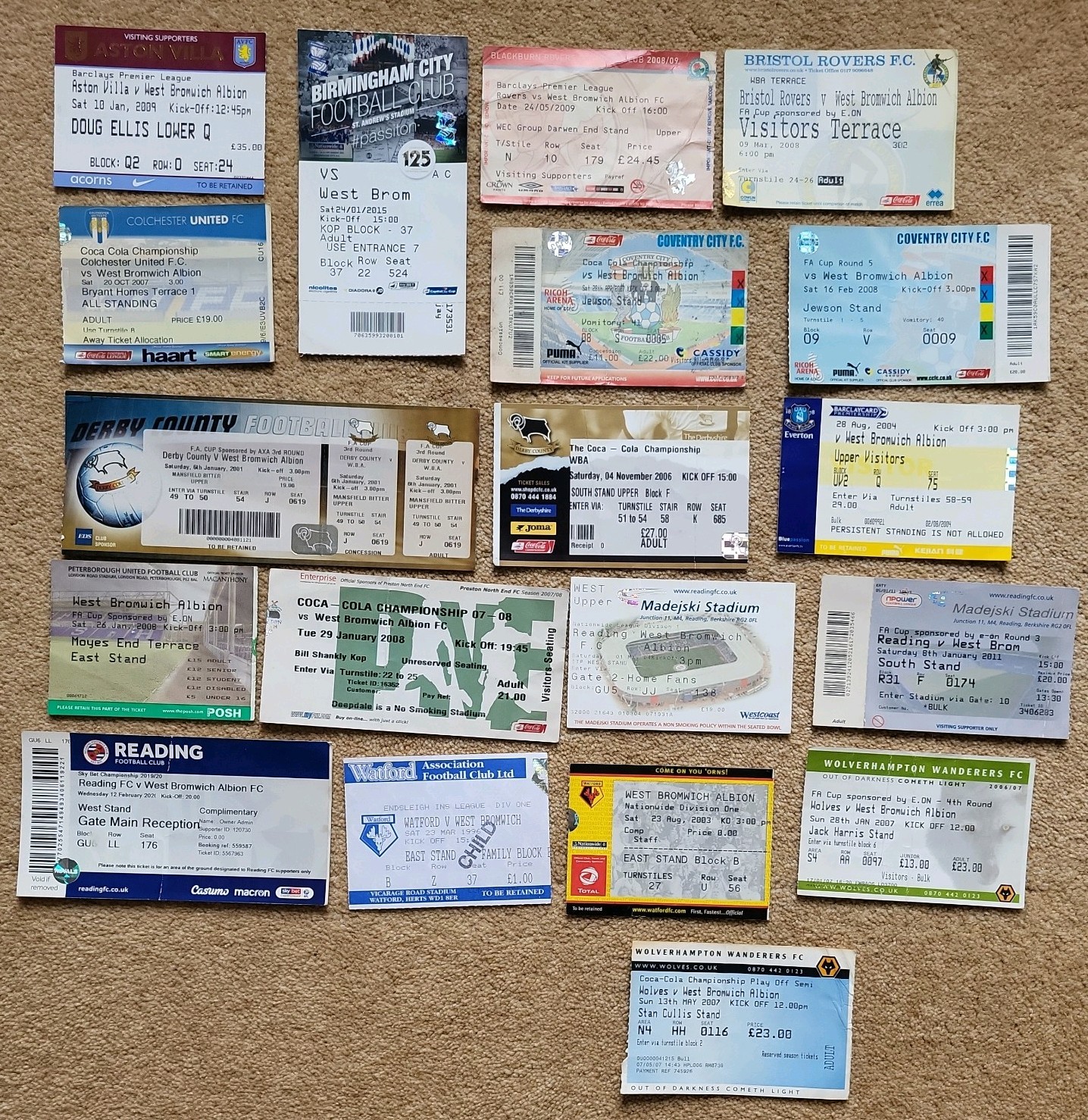 West Bromwich Albion Away Ticket Stubs Bristol Coventry Everton Reading Watford for sale on Ebay