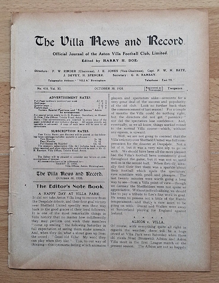 Aston Villa res v Stalybridge Celtic - 30 Oct 1920 for sale on Ebay