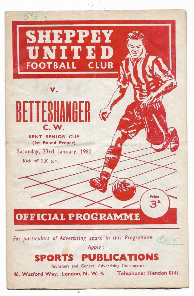 1959/60 Kent Senior Cup 1st Round SHEPPEY UNITED v BETTESHANGER COLLIERY WELFARE for sale on Ebay