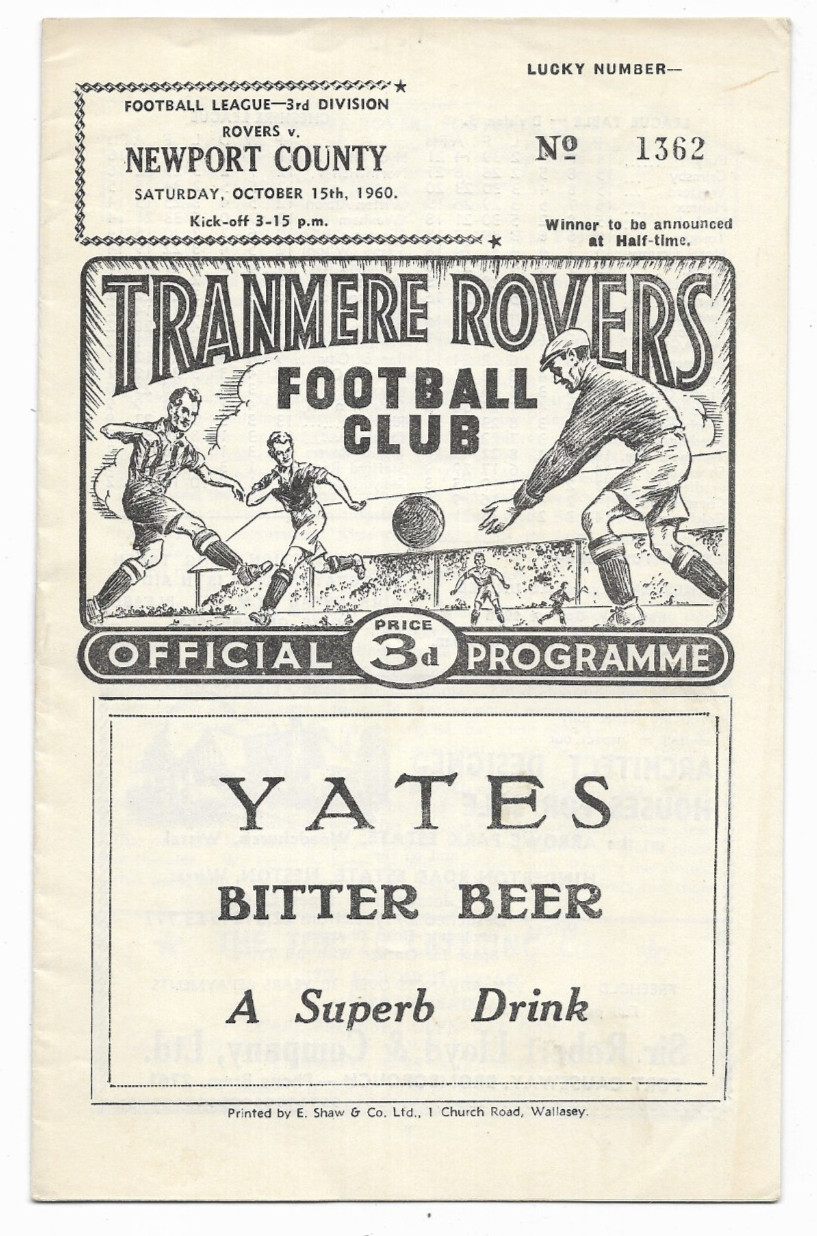 1960/61 Division 3 - TRANMERE ROVERS v. NEWPORT COUNTY for sale on Ebay