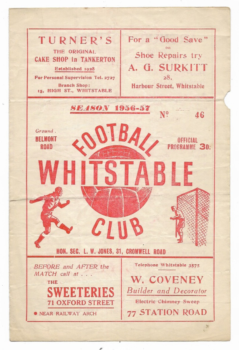 1956/57 Kent League - WHITSTABLE v. SHEPPEY UNITED for sale on Ebay