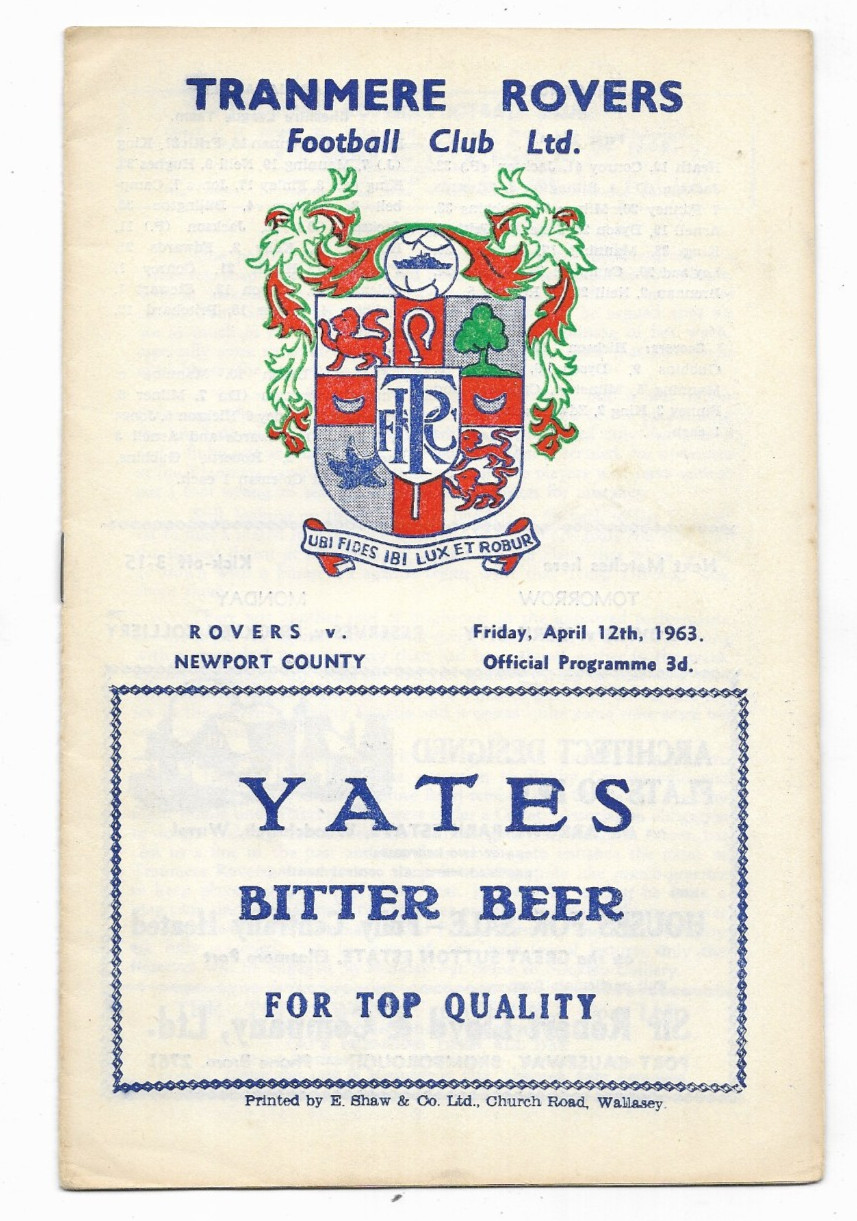 1962/63 Division 4 - TRANMERE ROVERS v. NEWPORT COUNTY (inc. press cutting) for sale on Ebay