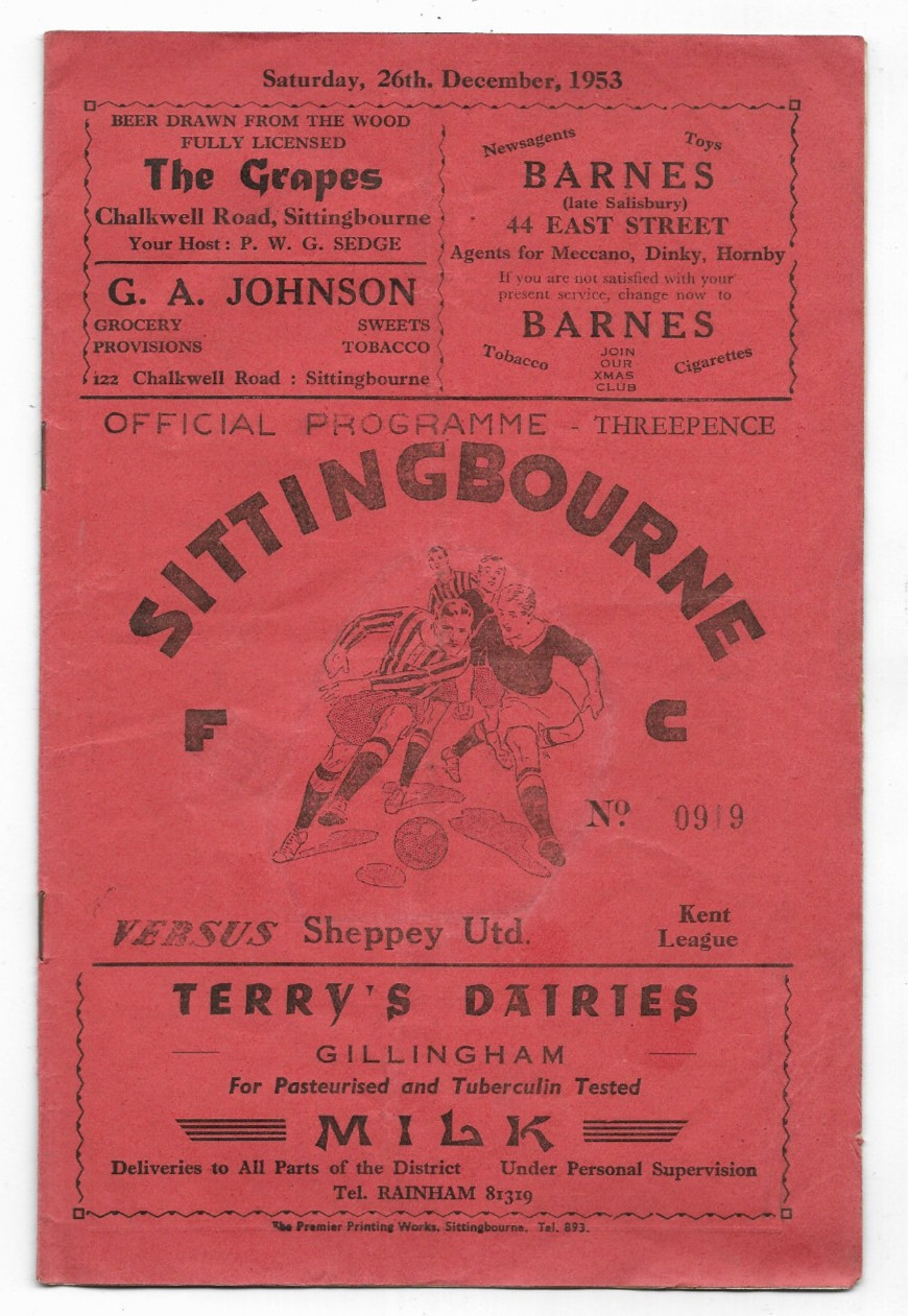 1953/54 Kent League - SITTINGBOURNE v. SHEPPEY UNITED for sale on Ebay