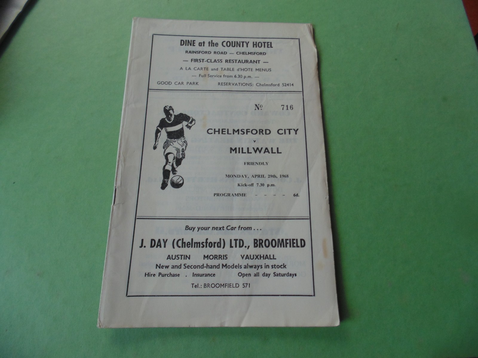 Chelmsford City V Millwall, 29th Apr 1968 for sale on Ebay