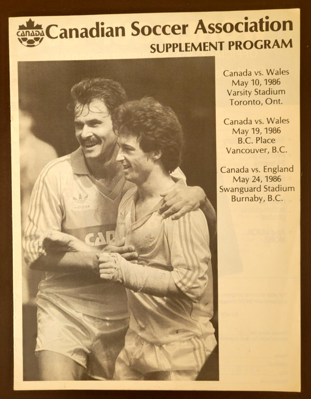 1986 CANADA v ENGLAND at Burnaby + CANADA v WALES (2), World Cup Warm-up games! for sale on Ebay