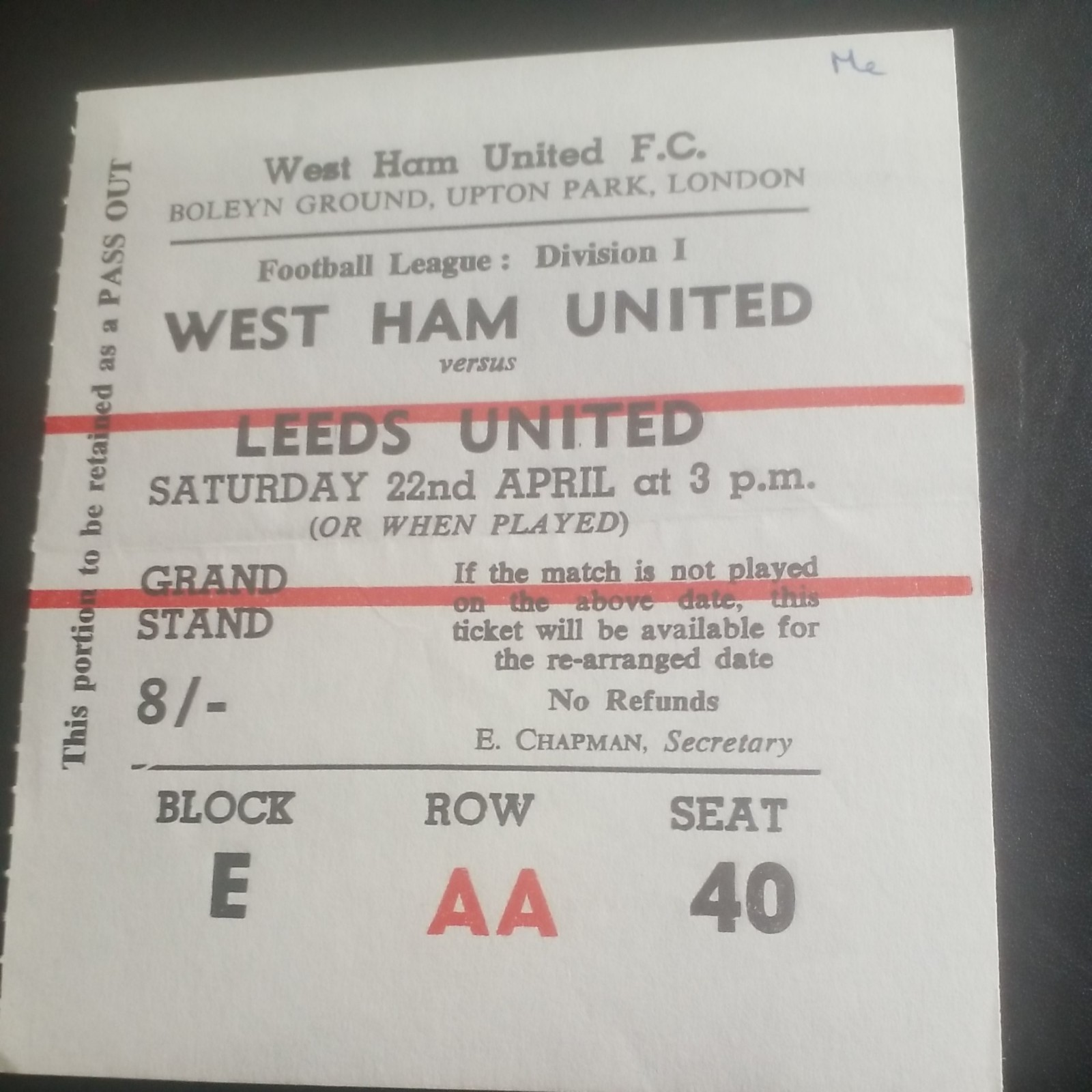 WEST HAM UNITED V LEEDS UNITED LGE D1 1966 67 TICKET  for sale on Ebay