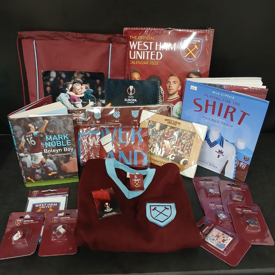 West Ham United Football Gift Merchandise Bundle 2025 Bag Pin Jumper Books -CP for sale on Ebay