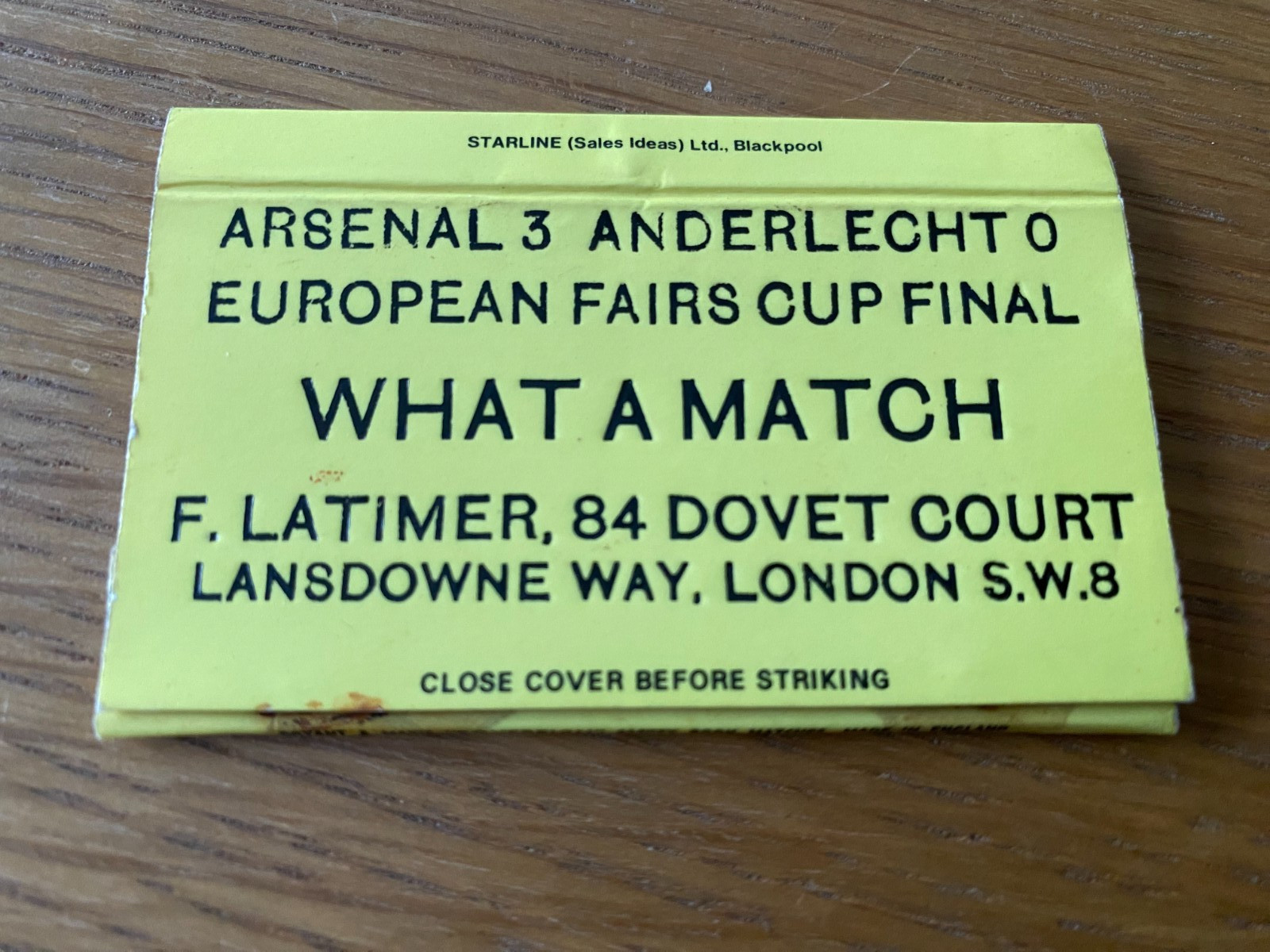 VERY RARE 1970   FAIRS  CUP  FINAL  MATCHBOX    ARSENAL 3  ANDERLECHT  0    VGC for sale on Ebay