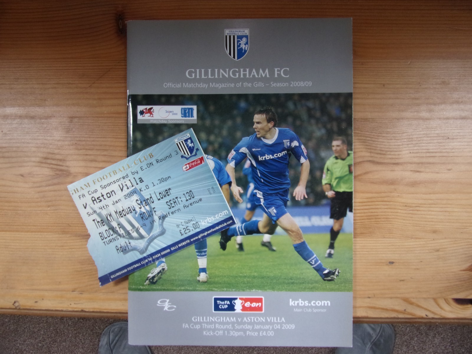 GILLINGHAM V ASTON VILLA FA CUP 3RD RD.4TH JAN. 2009 (WITH TICKET) for sale on Ebay