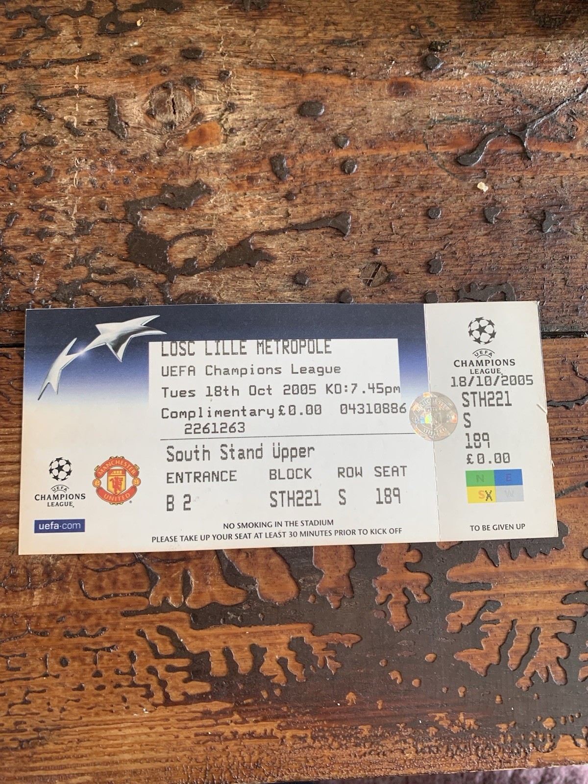 Manchester United V LOSC Lille 18/10/2005 Champions League Ticket Complete Rare for sale on Ebay