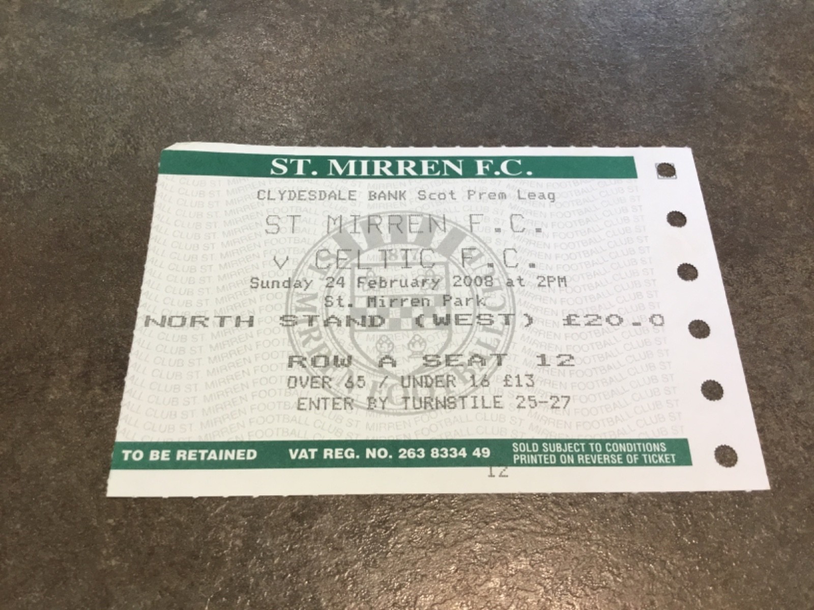 St Mirren v Celtic 24 February 2008 Match Ticket for sale on Ebay