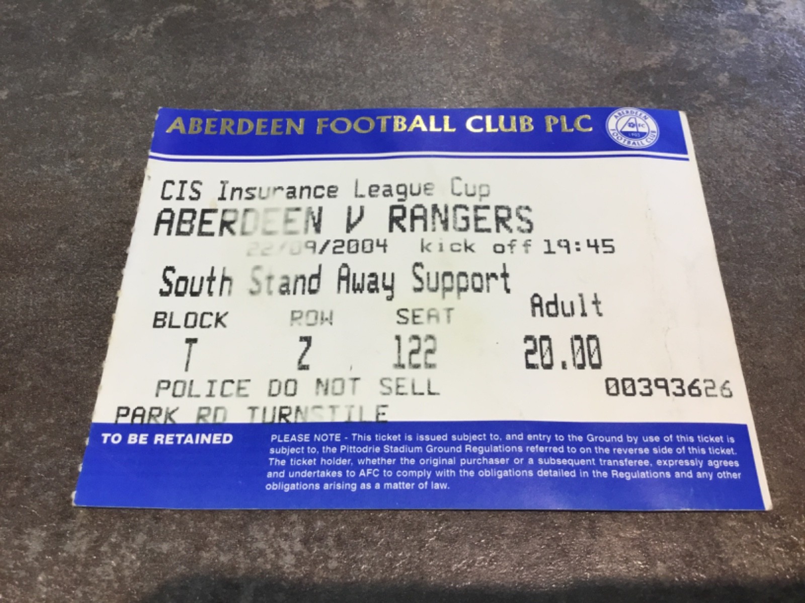 Aberdeen v Rangers 22 September 2004 League Cup Match Ticket Rangers Winning Run for sale on Ebay