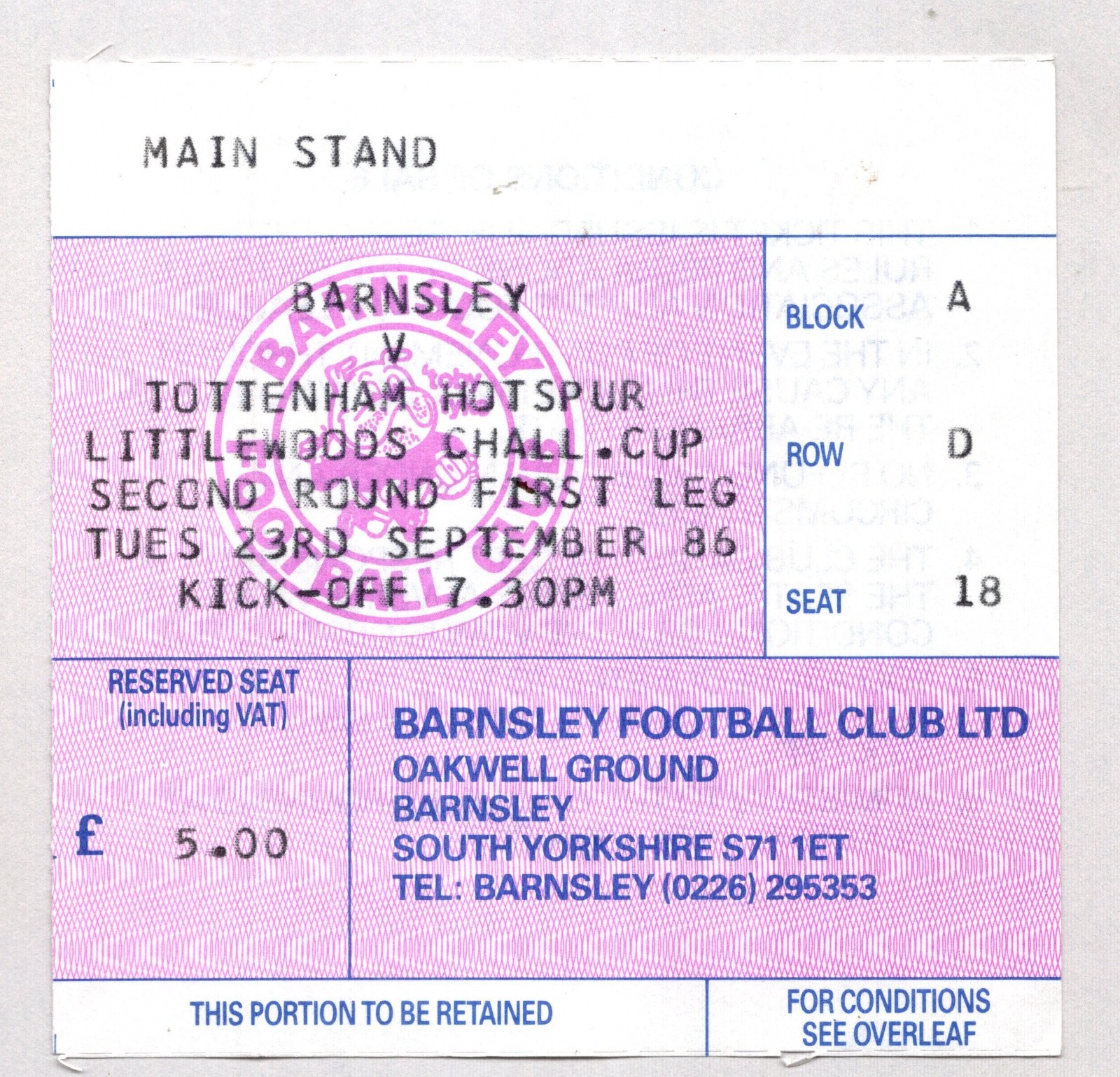 Barnsley v Tottenham Hotspur 1986-1987 League Cup Match Ticket 23/09/1986 for sale on Ebay