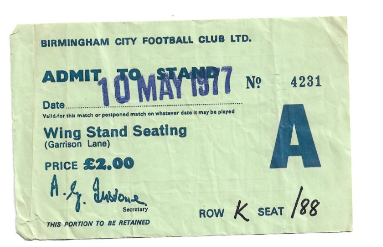 Birmingham City v Aston Villa 1976/77 TICKET for sale on Ebay