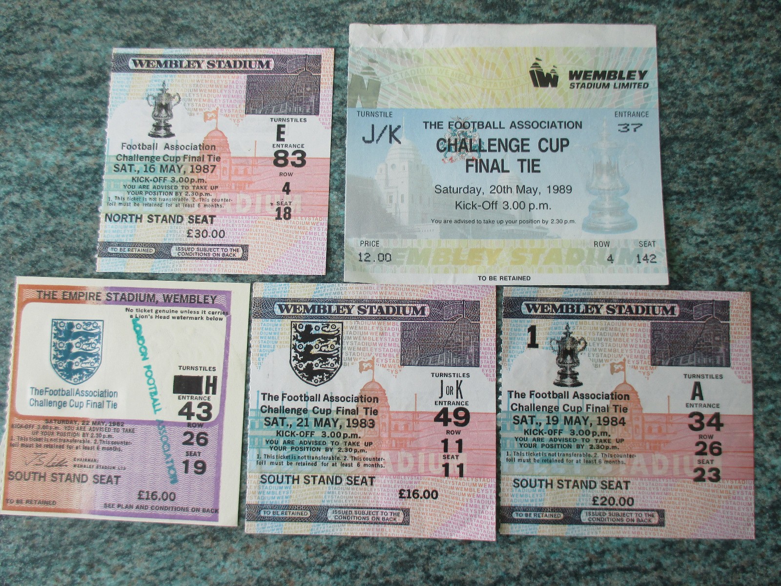 FIVE 1980S FA CUP FINAL TICKET STUBS 1982 - 1989 MAN UTD LIVERPOOL EVERTON SPURS for sale on Ebay
