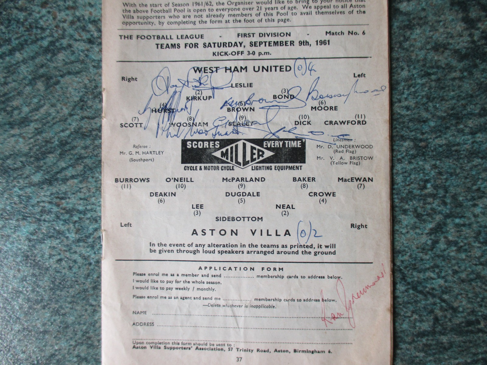 1961 A VILLA V WEST HAM PROG SIGNED BY 7 HAMMERS INC RON GREENWOOD & BOBBY MOORE for sale on Ebay