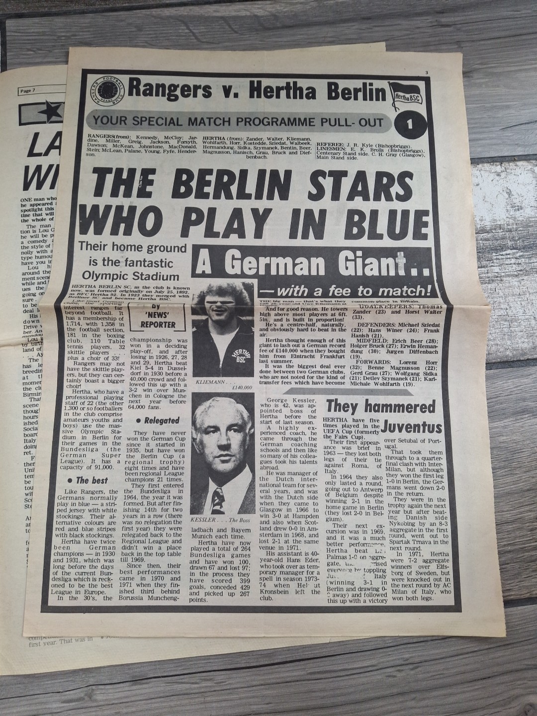Rangers v Hertha Berlin friendly programme.  4/8/1975  included in Rangers News  for sale on Ebay