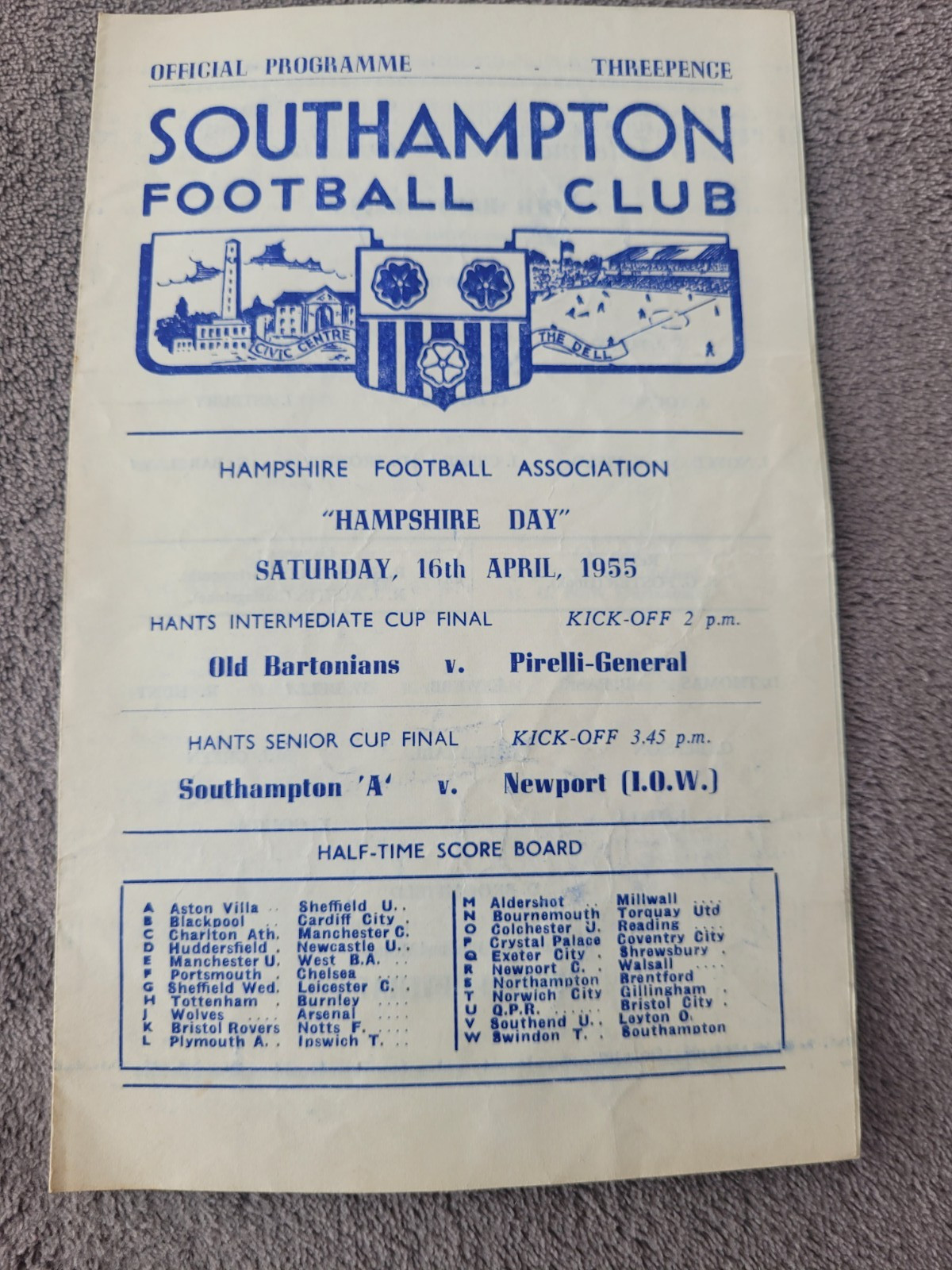 Hants Senior Cup Final 1955 Southampton 'A' V Newport (I.O.W) + Intermediate Fin for sale on Ebay