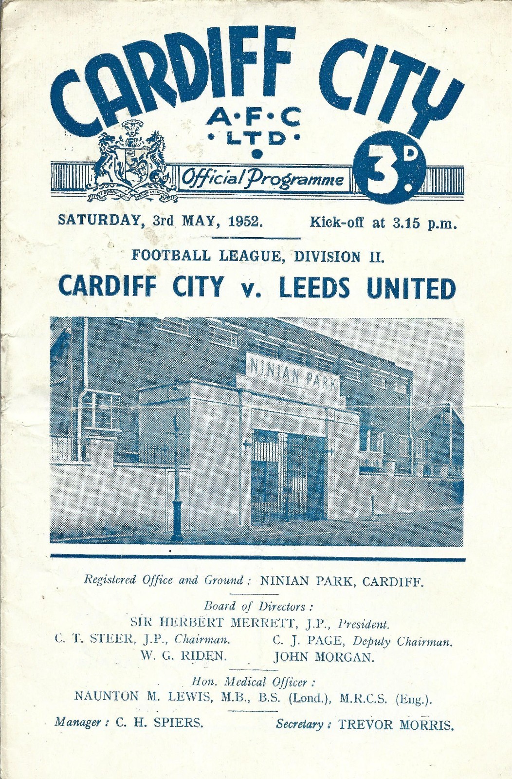 1951/52    CARDIFF CITY v LEEDS UNITED for sale on Ebay