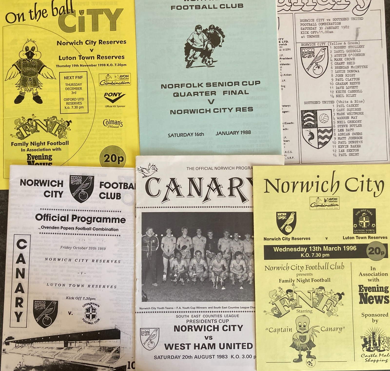 6 Norwich City Reserves/Youth Team Programmes 1980s/1990s for sale on Ebay