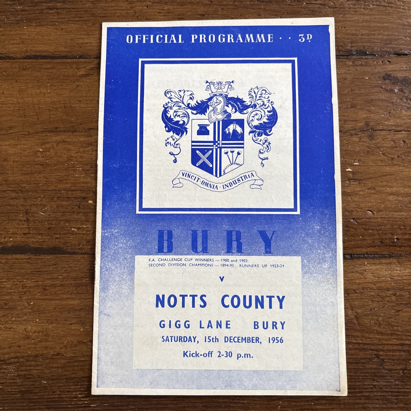 Bury v Notts County 1956-57 Div 2 ‘no writing’ for sale on Ebay