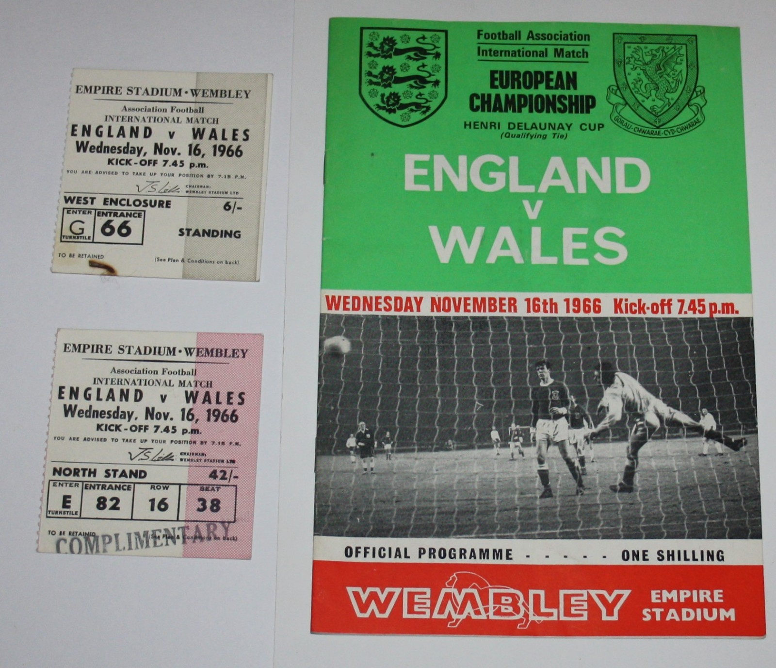 England vs Wales Euros Qualifier 1966 football programme with signed ticket stub for sale on Ebay