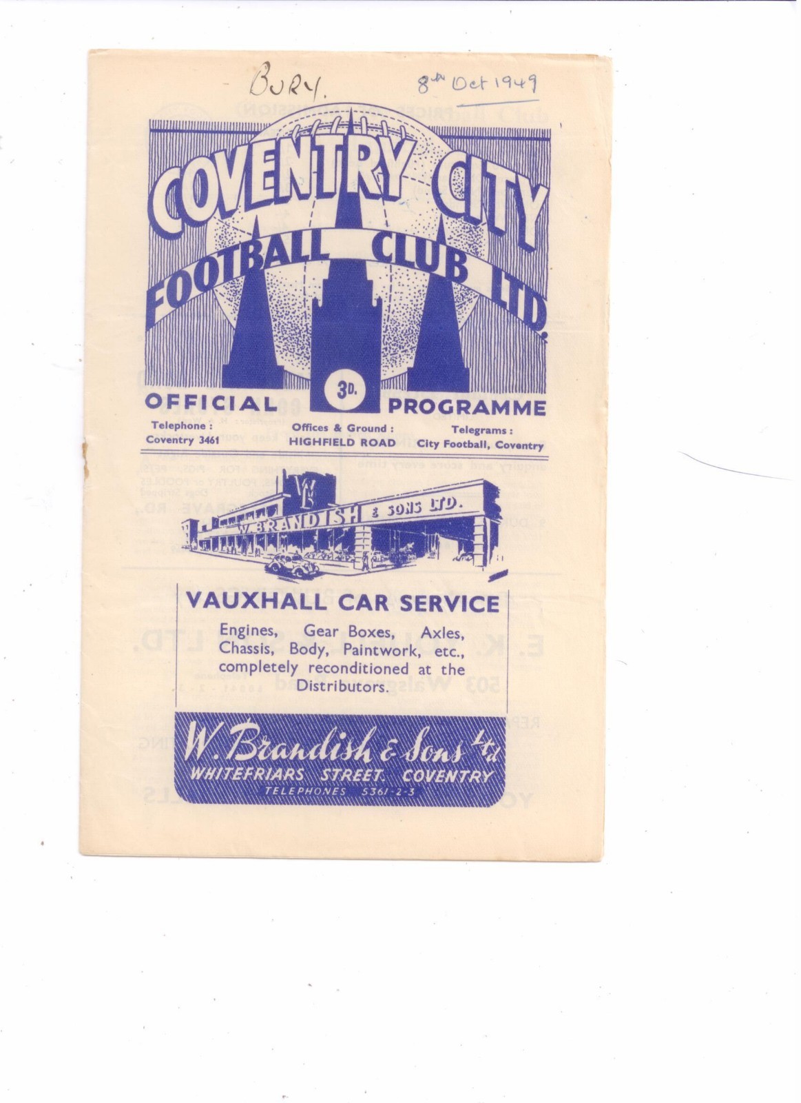 1949/50 - COVENTERY CITY v BURY for sale on Ebay