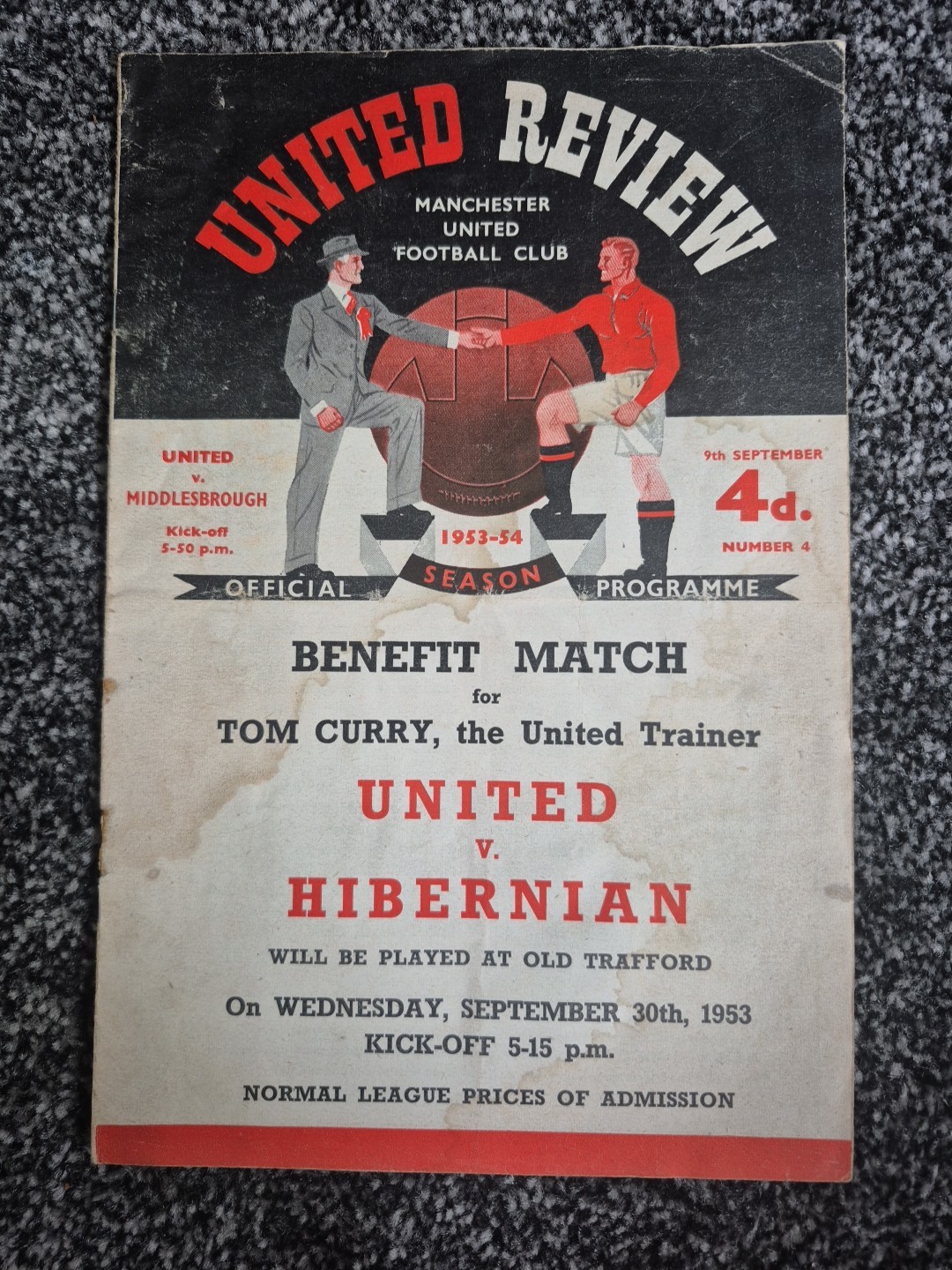 MANCHESTER UNITED V MIDDLESBROUGH 1953-54 DIV 1 for sale on Ebay