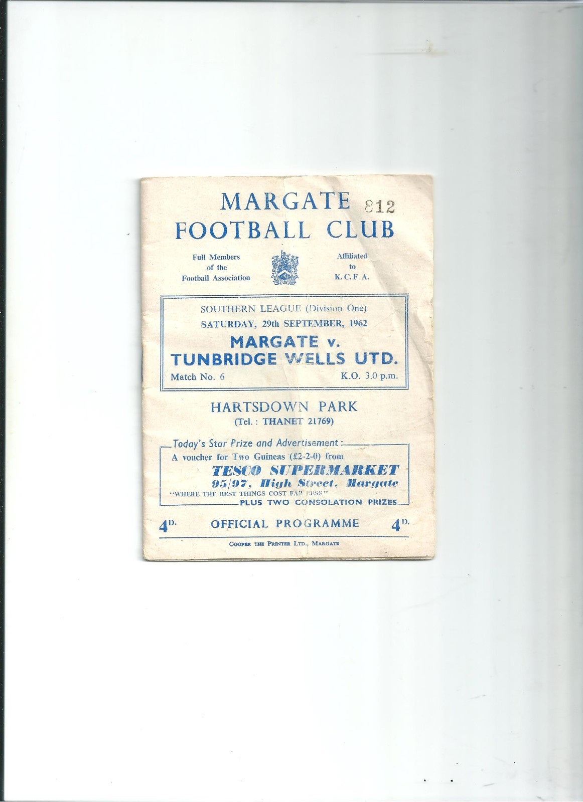 MARGATE v TUNBRIDGE WELLS 1962-63 for sale on Ebay