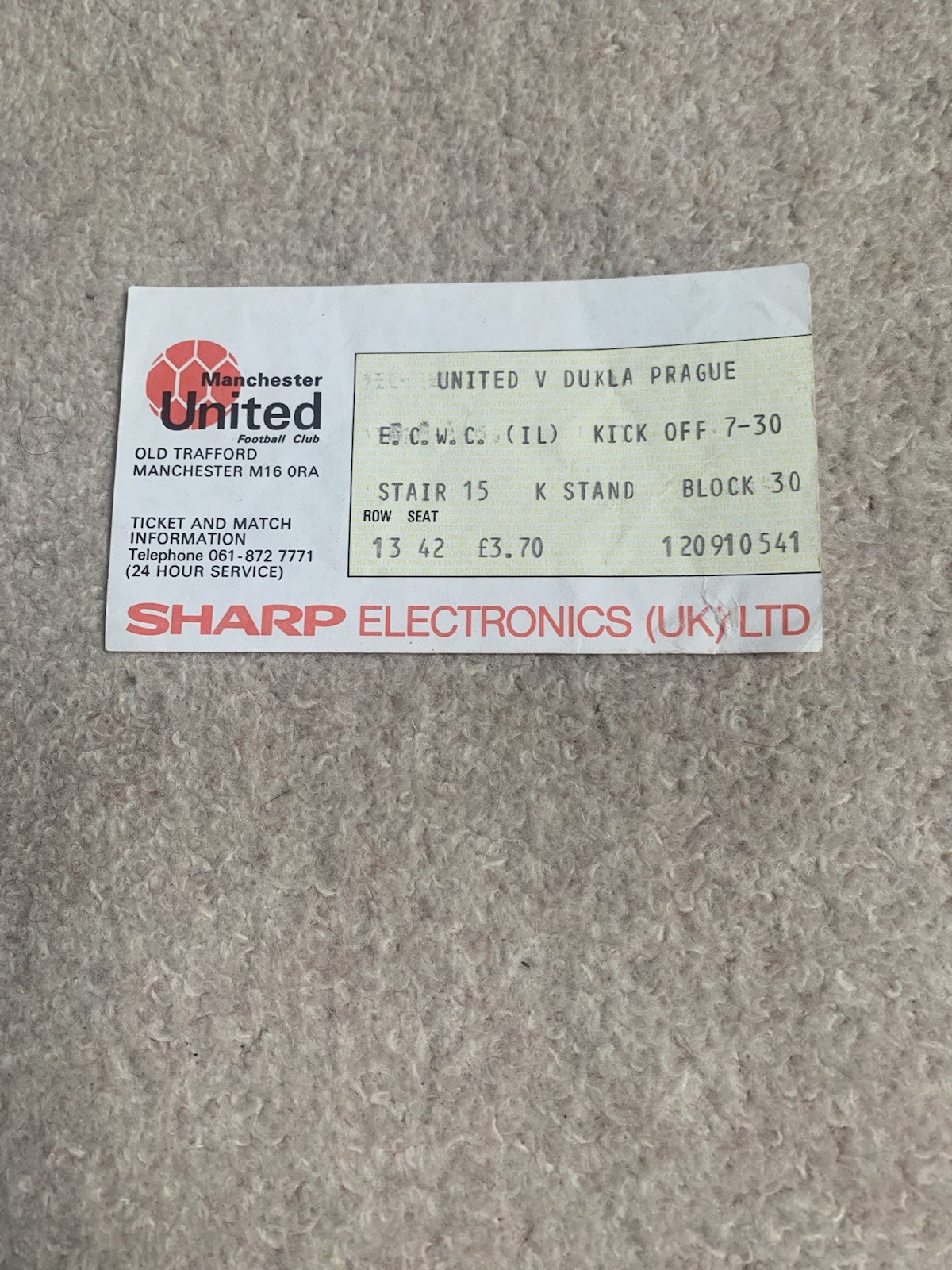 Manchester United V Dukla Prague European Cup Winners  Cup Ticket Stub 1983/84 for sale on Ebay