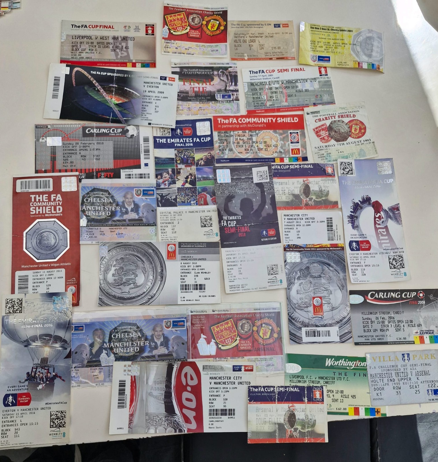 24 X  MANCHESTER UNITED  TICKET STUBS- CUP FINALS/ SEMI FINALS/ CHARITY SHIELD for sale on Ebay