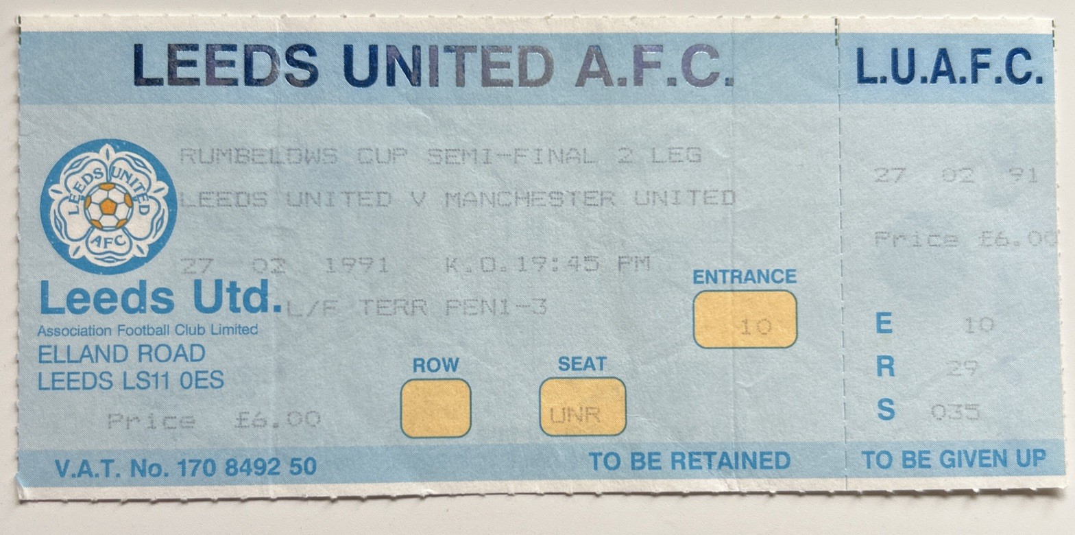 UNUSED TICKET  1990/91 Leeds Utd v Manchester United League Cup semi final  for sale on Ebay