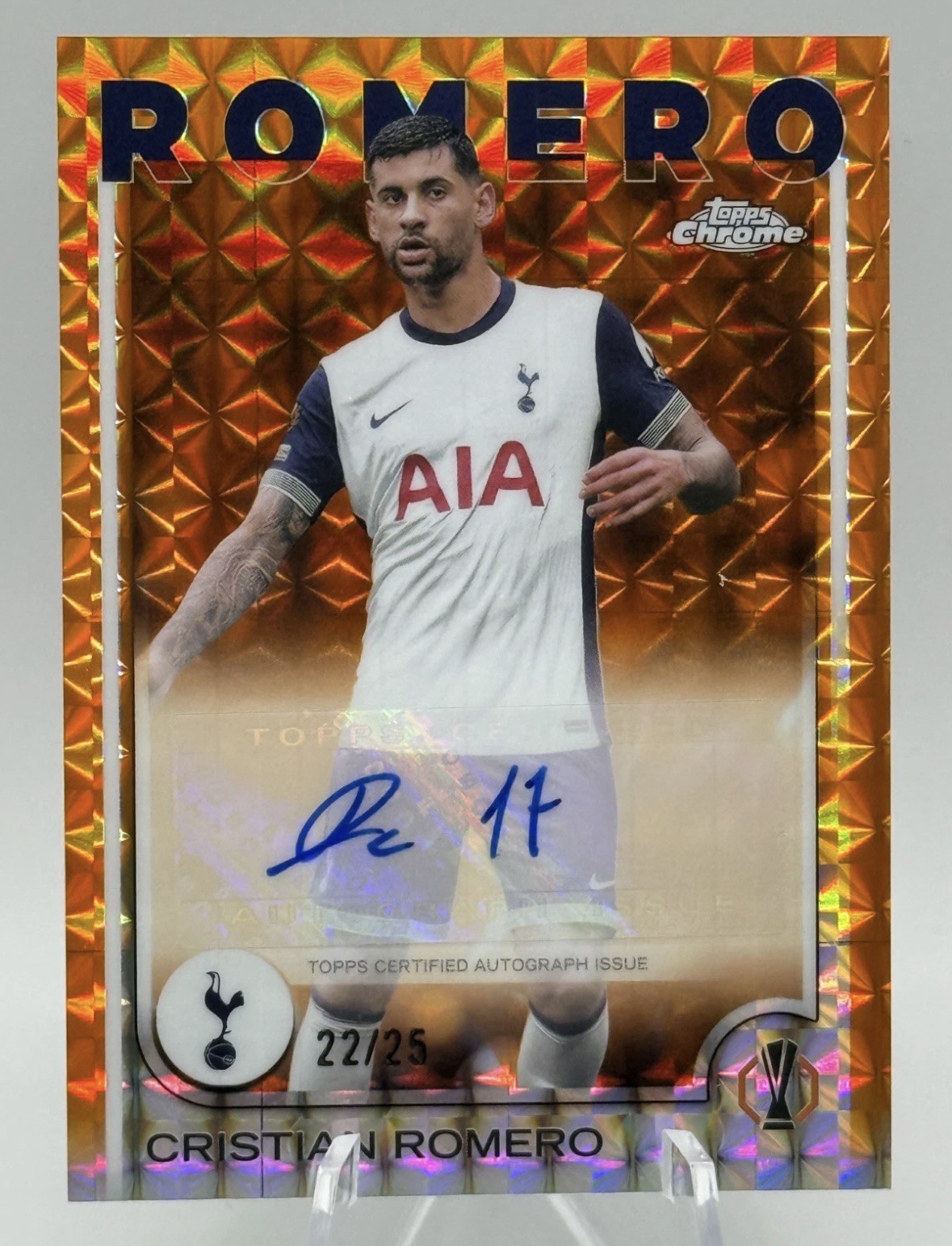 2025 Topps Chrome UEFA Cristian Romero Auto Orange Wave /25 Tottenham Hotspur for sale on Ebay