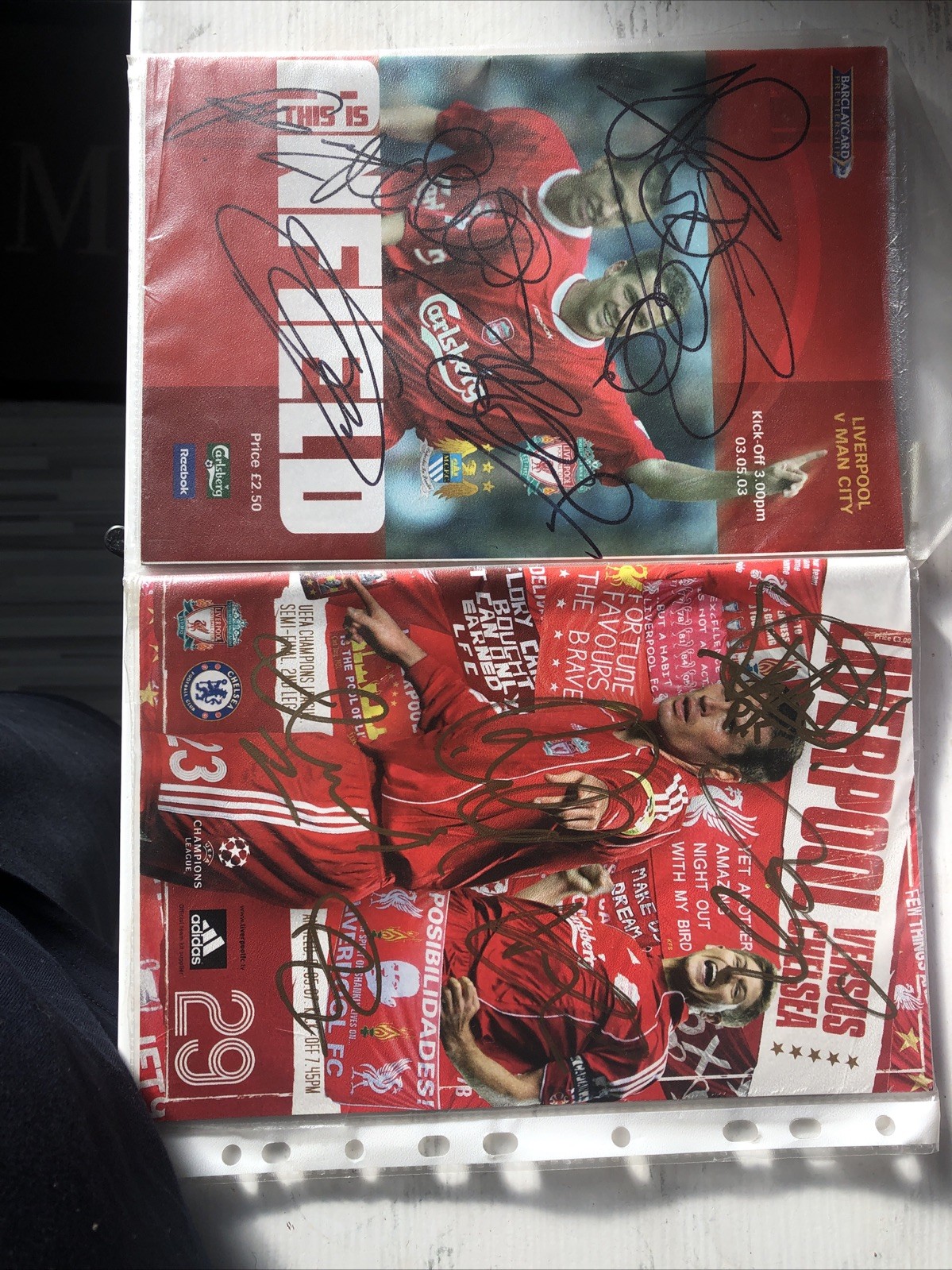 signed Liverpool match day programs,Owen,Gerrard,Riise,Carragher,Crouch,Benitez, for sale on Ebay