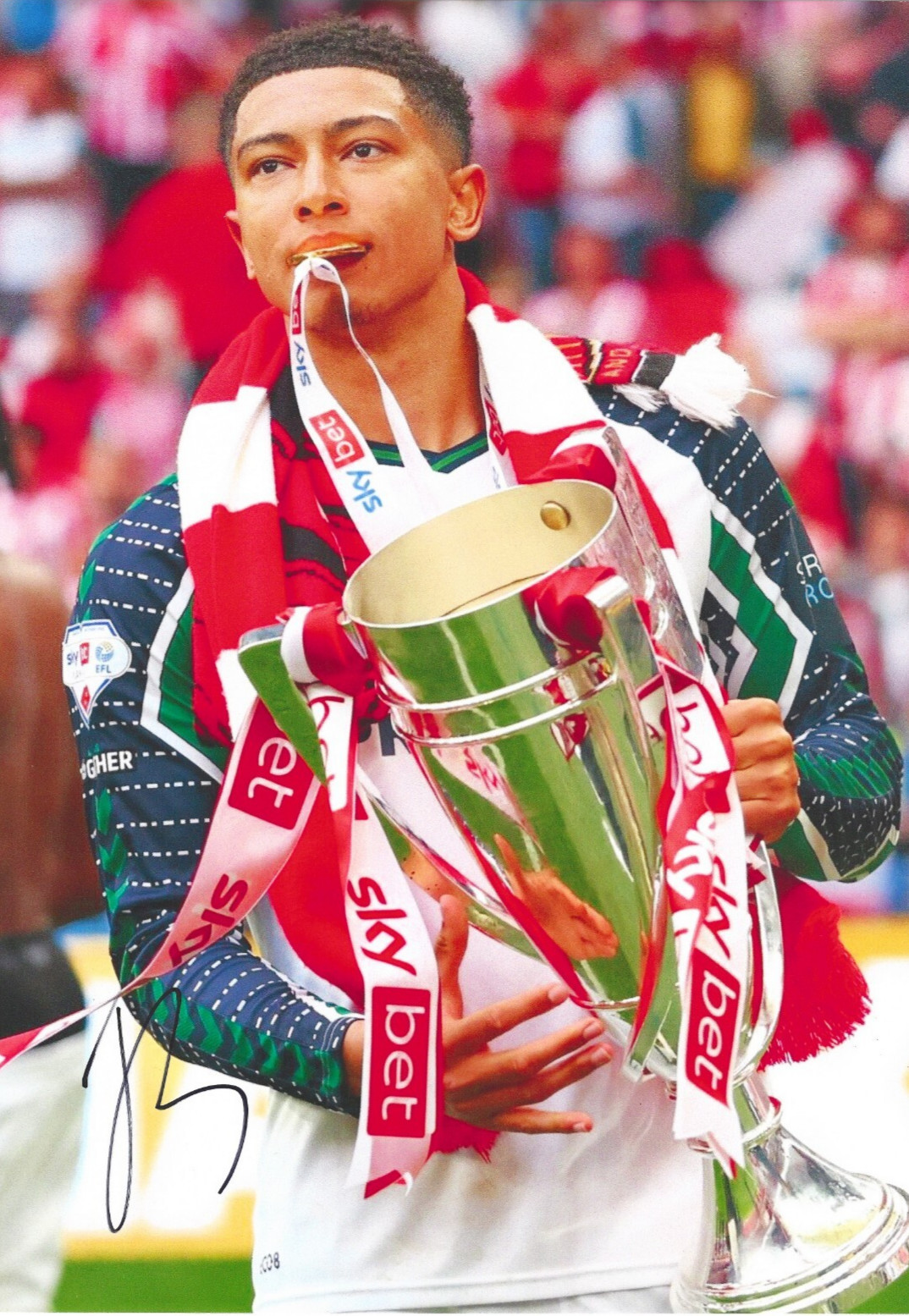 Jobe Bellingham Sunderland Play Off Trophy Huge Hand Signed A3 Photo With COA (1 for sale on Ebay