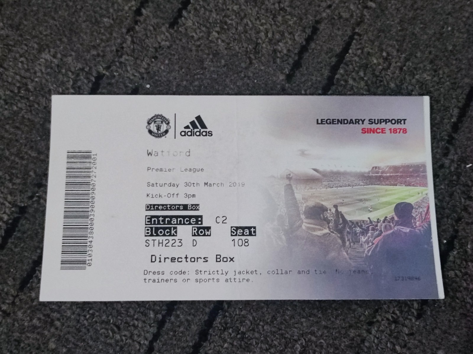 Manchester United vs Watford Ticket 2019 Premier League Directors Box for sale on Ebay